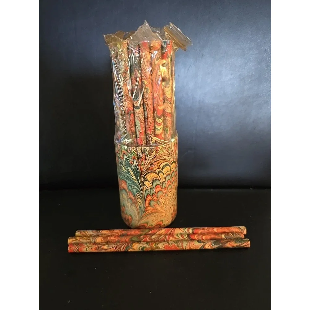Vintage Psychadelic Groovy Tie Dye Swirl Pencil Holder and 38 Wood Pencils
